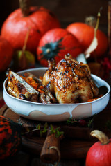 Stuffed cornish hens with pumpkin