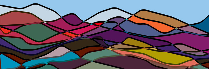 Color mountains, translucent waves, abstract glass shapes, modern background, vector design Illustration for you project