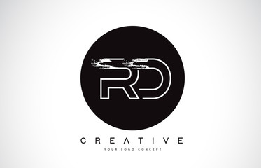 RD Modern Leter Logo Design with Black and White Monogram. Creative Letter Logo Brush Monogram.