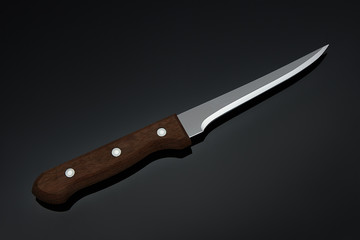Small kitchen knife with wooden handle on dark background