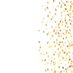 Gold star confetti celebration isolated on white background. Falling stars golden abstract pattern decoration. Glitter confetti Christmas card, New Year. Shiny sparkles. Vector illustration