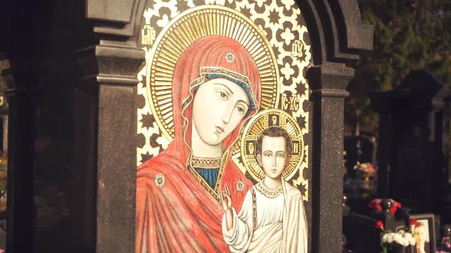 Icon of the Mother of God on the monument