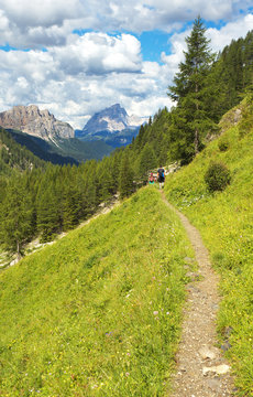 Valley in Dolomites with Monte Pelmo on the background