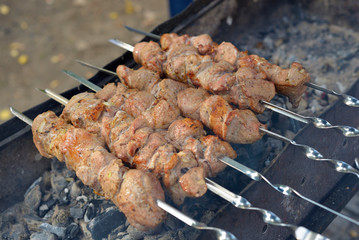 Pork kebab on a skewer
