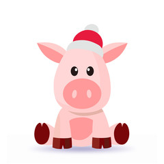 Illustration of a happy Christmas pig with Santa hat on.