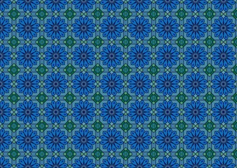 抽象的な花柄パターン-青色