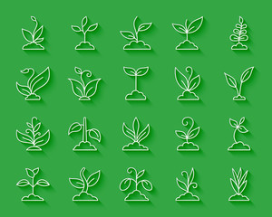 Grass simple paper cut icons vector set