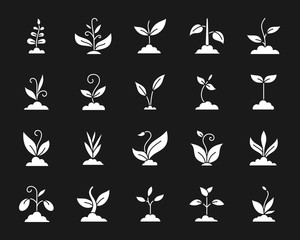 Grass white silhouette icons vector set