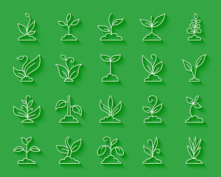 Grass simple paper cut icons vector set