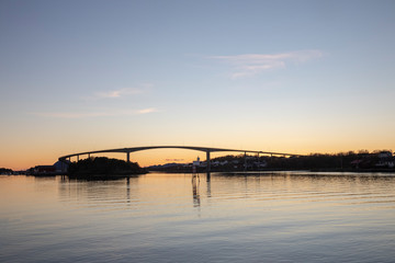 Fototapeta premium Sunset in Brønnøysund harbor area, Northern Norway,Bridge