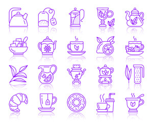 Tea simple color line icons vector set