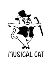 A Vector Outline Illustation Of A Cat Performing A Musical Number
