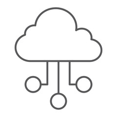 Cloud network thin line icon, internet and seo, connection sign, vector graphics, a linear pattern on a white background.