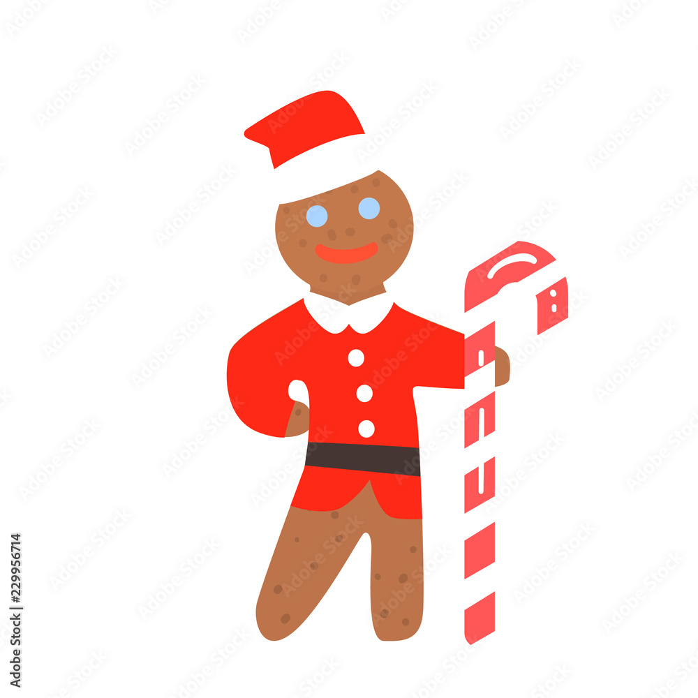 Wall mural gingerbread man christmas in santa hat, vector