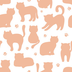 Obraz premium Background, seamless pattern with cats. Vector flat illustration.