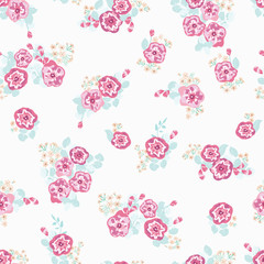 Vintage feedsack pattern in small flowers. Millefleurs. Floral sweet seamless background for textile, cotton fabric, covers, wallpapers, print, gift wrap and scrapbooking.