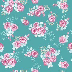 Vintage feedsack pattern in small flowers. Millefleurs. Floral sweet seamless background for textile, cotton fabric, covers, wallpapers, print, gift wrap and scrapbooking.