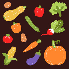 Flat colorful vegetables  vector set
