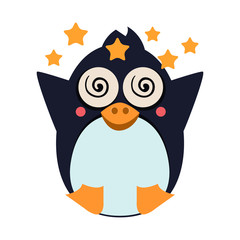 Penguin Feeling Dizzy. Vector Illustration