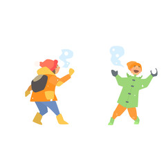 Cheerful Kids Throwing Snowballs. Vector Illustration