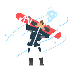 Boy Holding Snowboard. Vector Illustration