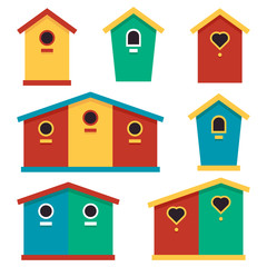 Birdhouses. Set of color icons in flat style. Vector illustration.