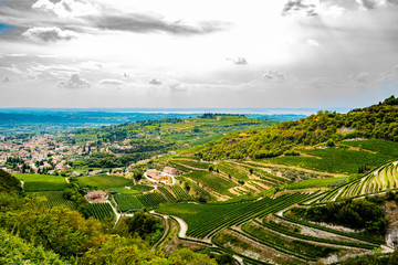 Beautiful panoramic view on Valpolicella from San Giorgio in in the province of Verona - Italy - obrazy, fototapety, plakaty