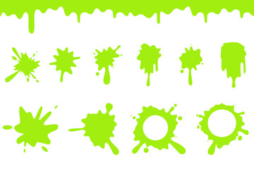 Spill green slime splash flowing dripping splatter seamless liquid cartoon design vector illustration