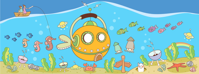 Naklejka premium Painting of sea life