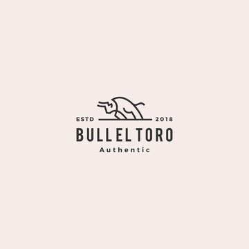charging bull el toro logo retro vintage hipster vector icon line outline monoline illustration