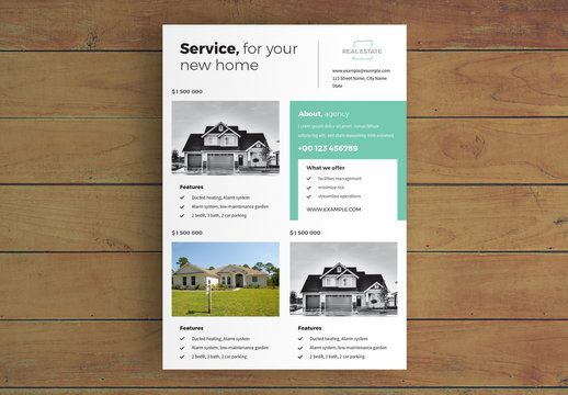 Real Estate Flyer Layout with Teal Accents