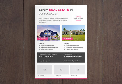 Real Estate Flyer Layout with Pink Accents