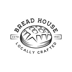 Vintage style bakery shop label, badge, emblem, logo. Monochrome vector graphic art with engraved design element. Collection of linear graphic on white background.