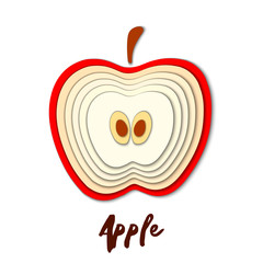 Vector paper cut red apple, cut shapes. 3D abstract paper art style, origami concept design, food packaging, advertising, detox, cosmetics, healthy eating.