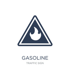 Gasoline sign icon. Trendy flat vector Gasoline sign icon on white background from traffic sign collection