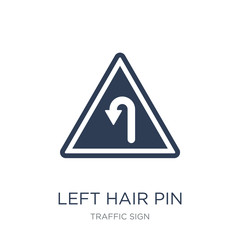 Left hair pin sign icon. Trendy flat vector Left hair pin sign icon on white background from traffic sign collection