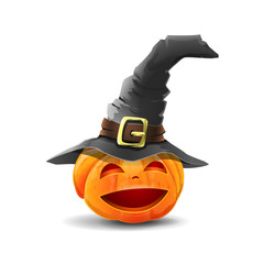 Halloween pumpkin with witch hat