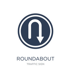 Roundabout sign icon. Trendy flat vector Roundabout sign icon on white background from traffic sign collection