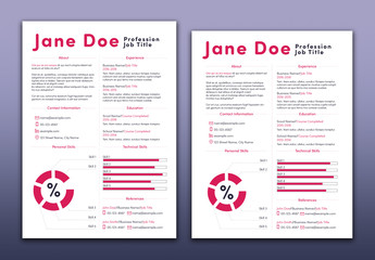 Resume Layout with Pink Accents