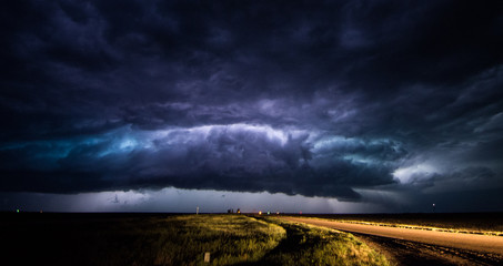 Supercell storm at night, near Springfield Colorado, June 2015