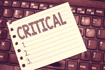 Handwriting text writing Critical. Concept meaning expressing adverse disapproving comments...