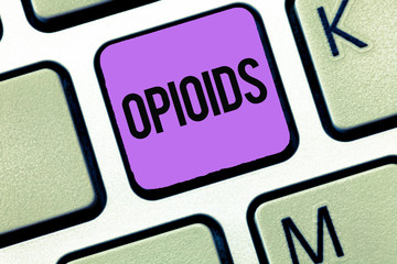 Conceptual hand writing showing Opioids. Business photo showcasing Class of drugs that include the...