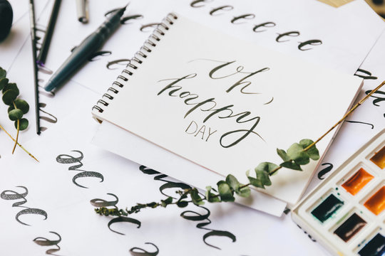 Closeup view of papers with calligraphy