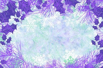 Frosty winter wonderland snowflake marbled watercolor background winter snowflake pine holly border background of lovely colors