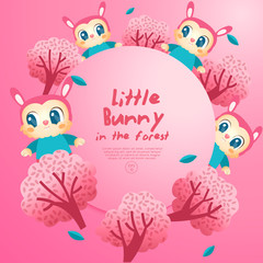 Four little rabbits standing in the forest : Vector Illustration