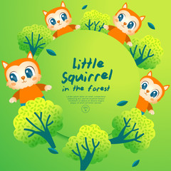 Fototapeta premium Four little squirrels standing in the forest : Vector Illustration