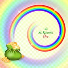 St Patricks day pot of gold with Irish rainbow