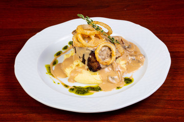 Beef steak with mushroom sauce
