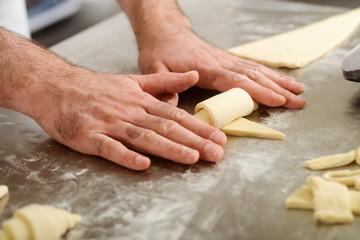 Making of classic French croissants