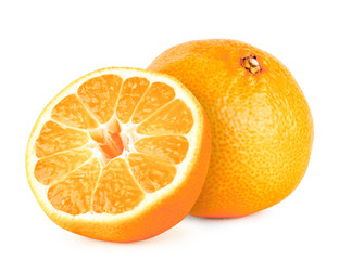 Ripe tangerine and half on a white background. Isolated.